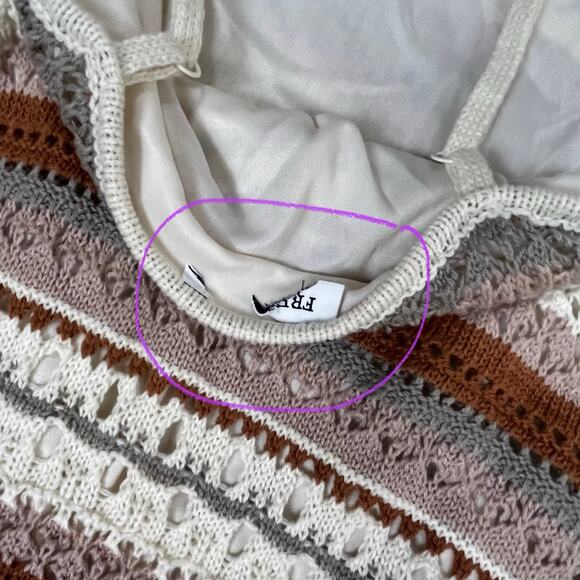 Freshman 1996 Crochet Knit Dress Sz S EarthTones Stripe Midi Lined Stretch Boho - Picture 8 of 16